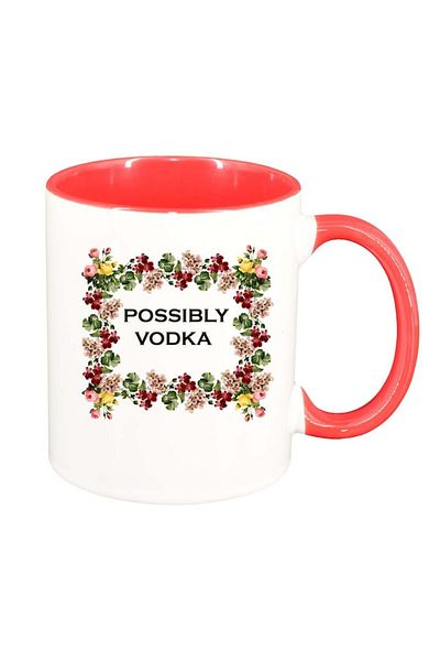 INOVATIX Personalized white mug, Flowers, Possibly vodka, dark red interior, D1057, INOVATIX®. 330ml