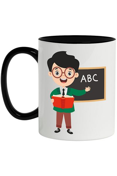 INOVATIX Personalized white mug, Teacher, Book, Glasses, with Black Handle, INOVATIX®. 330ml