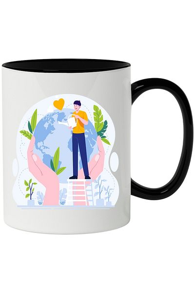 INOVATIX Personalized white mug, Planet, Eco, Heart, Plants, Environment, with Black Handle, INOVATIX®. 330ml