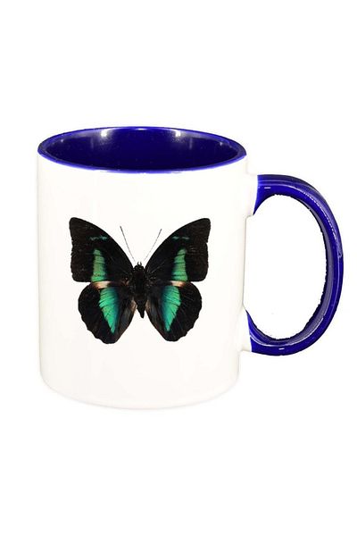 INOVATIX Personalized white mug, Butterfly, dark blue interior, D205, INOVATIX®. 330ml
