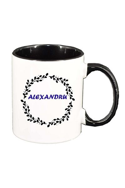 INOVATIX Personalized white mug, Name, black interior, D1077, INOVATIX®. 330ml