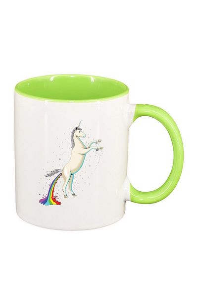 INOVATIX Personalized white mug, Unicorn - Rainbow, light green interior, D1434, INOVATIX®. 330ml