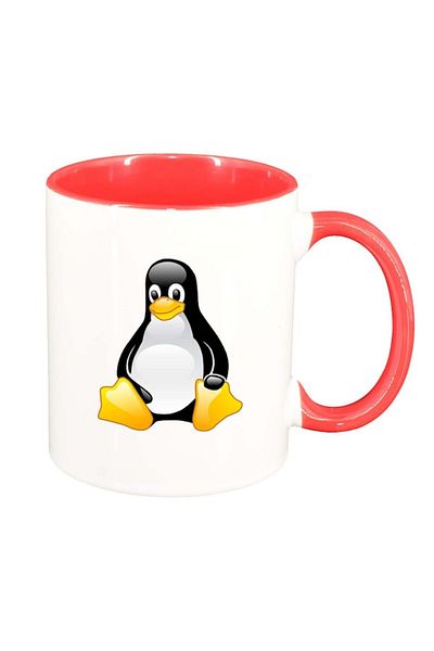 INOVATIX Personalized white mug, Penguin, red interior, D298, INOVATIX®. 330ml