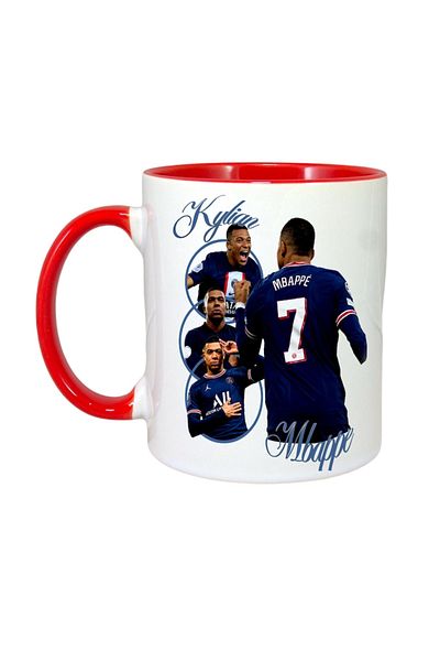 INOVATIX Personalized White Mug, Kylian Mbape 7 Psg Best, Red Handle and Interior, ®. 330ml