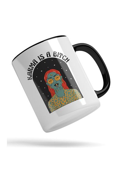 INOVATIX Personalized white mug, Karma is a Bi*ch, with Black Handle, INOVATIX®. 330ml