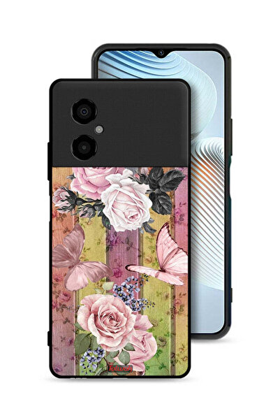 Tolwak Xiaomi Poco M4 5G Protective Case Cover Peach Butterflies And Roses
