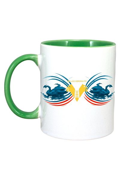 INOVATIX Personalized White Mug, Hellas Verona Italy, Green Handle and Interior, ®. 330ml