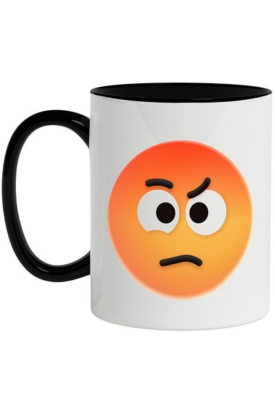 INOVATIX Personalized white mug, Emoticon, Emoji, Nervous Face, Eyes, with Black Handle, INOVATIX®. 330ml