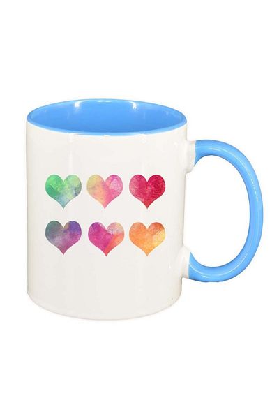 INOVATIX Personalized white mug, Colorful Hearts, blue interior, D954, INOVATIX®. 330ml
