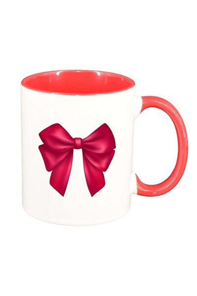 INOVATIX Персонализирана бяла чаша, панделка, червена вътрешност, D217, INOVA...