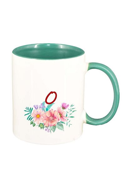 INOVATIX Personalized white mug, Flowers with alphabet, green interior, D947, INOVATIX®. 330ml