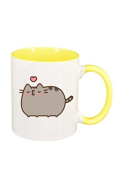 INOVATIX Personalized white mug, Emoji Cat, yellow interior, D1014, INOVATIX®. 330ml