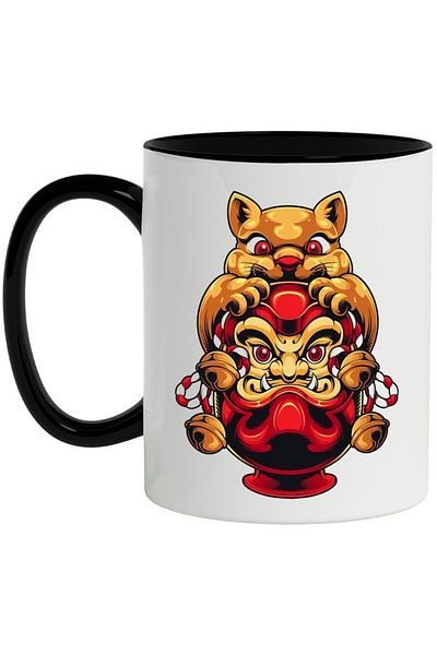 INOVATIX Personalized white mug, Statue, Mask, Bells, with Black Handle, INOVATIX®. 330ml