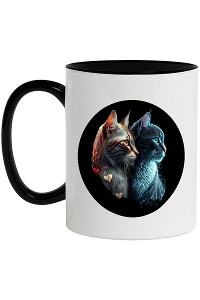 INOVATIX Personalized white mug, Cats, Heart, Feline, Fur, with Black Handle, INOVATIX®. 330ml