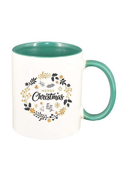 INOVATIX Personalized white mug, Merry Christmas, green interior, D1526, INOVATIX®. 330ml