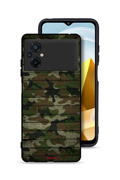 Tolwak Xiaomi Poco M5 4G Protective Case Cover Camouflage Wooden Pattern