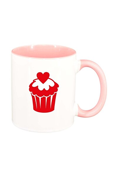 INOVATIX Cana alba personalizata, Muffin, interior roz, D334, INOVATIX®. 330ml