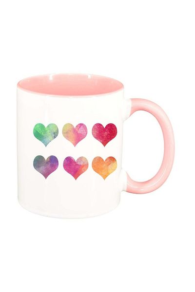 INOVATIX Cana alba personalizata, Colorful Hearts, interior roz, D954, INOVATIX®. 330ml