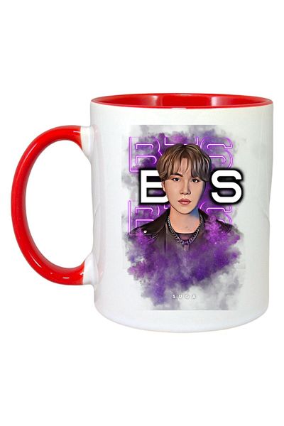 INOVATIX Personalized White Mug, Bts Suga Band, Red Handle and Interior, ®. 330ml