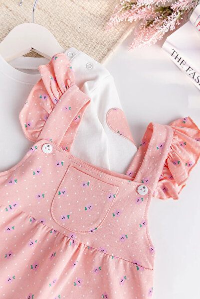 Babymod Floral Ruffled 100% Cotton 2-Piece Baby Girl Salopet Jumpsuit Set