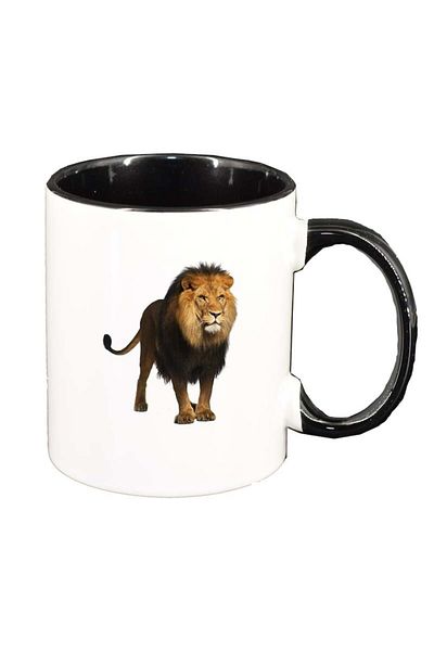 INOVATIX Personalized white mug, Lion, black interior, D195, INOVATIX®. 330ml