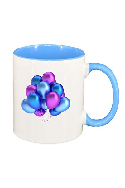 INOVATIX Персонализирана бяла чаша, балон, син интериор, D378, INOVATIX®. 330 мл