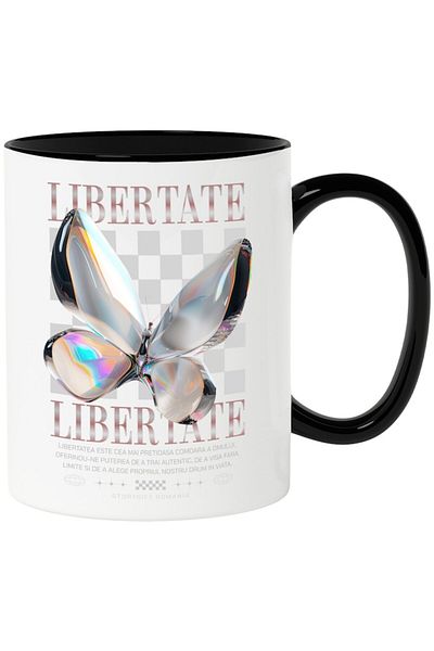 INOVATIX Personalized white mug, LIBERTATE, with Black Handle, INOVATIX®. 330ml