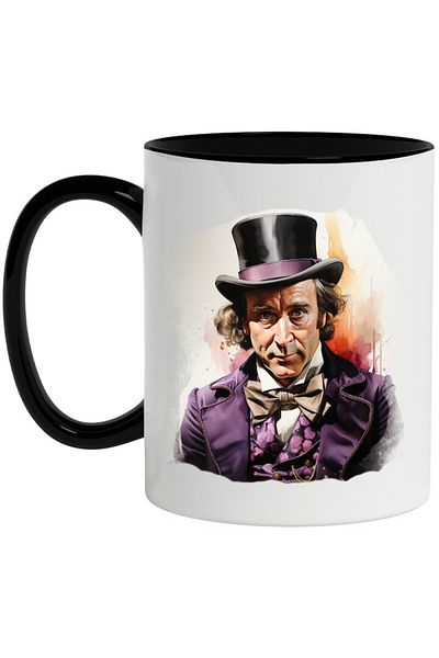 INOVATIX Personalized white mug, Willy Wonka, Character, Gene Wilder, Joben, with Black Handle, INOVATIX®. 330ml