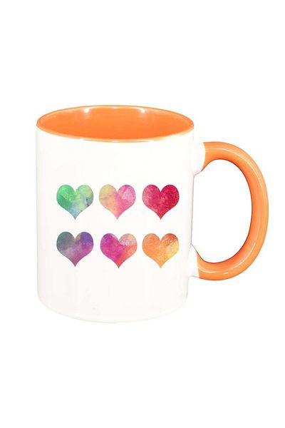 INOVATIX Personalized white mug, Colorful Hearts, orange interior, D954, INOVATIX®. 330ml
