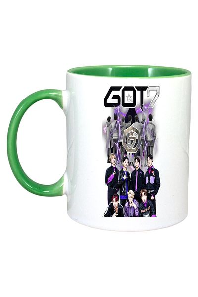 INOVATIX Personalized White Mug, Got7 Band, Green Handle and Interior, ®. 330ml