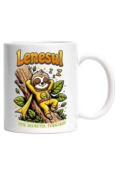 INOVATIX Personalized white mug, Lazy-knows the secret of happiness, INOVATIX®. 330ml