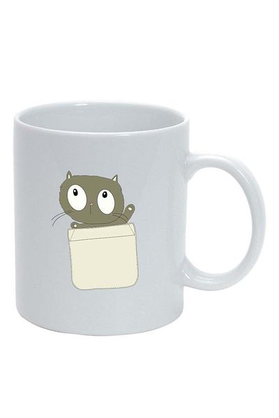 INOVATIX Personalized white mug, Drawn Cat, white, D1003, INOVATIX®. 330ml