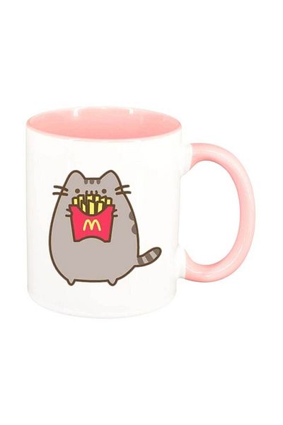 INOVATIX Personalized white mug, Emoji Cat, pink interior, D1016, INOVATIX®. 330ml