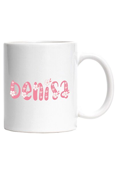 INOVATIX Cana alba personalizata, Numele Denisa, Flori, Colorat, Roz, Dragut,...