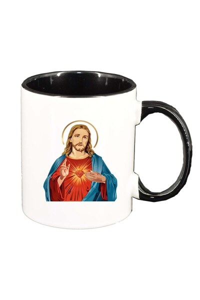 INOVATIX Персонализирана бяла чаша, Исус, черна вътрешност, D371, INOVATIX®. ...