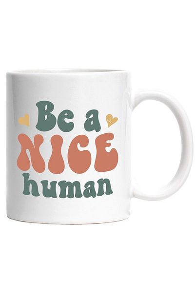 INOVATIX Personalized white mug, hearts and message urging you to be a kind person, INOVATIX®. 330ml