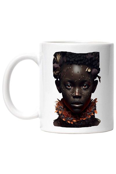 INOVATIX Personalized white mug, Portrait, Abstract, Fashion, Flowers, Collar, Glitter, INOVATIX®. 330ml