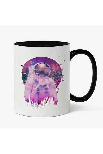 INOVATIX Personalized white mug, Astronaut Abstract, with Black Handle, INOVATIX®. 330ml