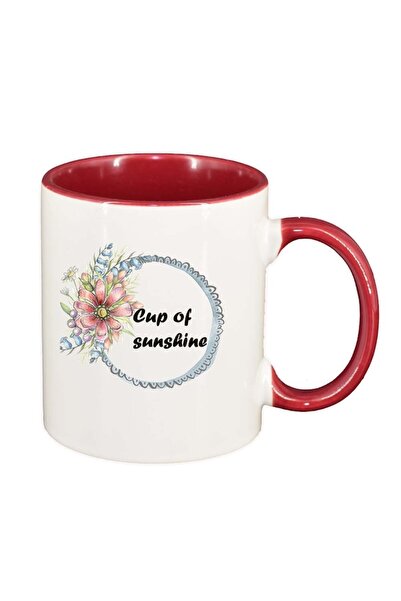 INOVATIX Cana alba personalizata, Flori, Cup of sunshine, interior rosu, D103...