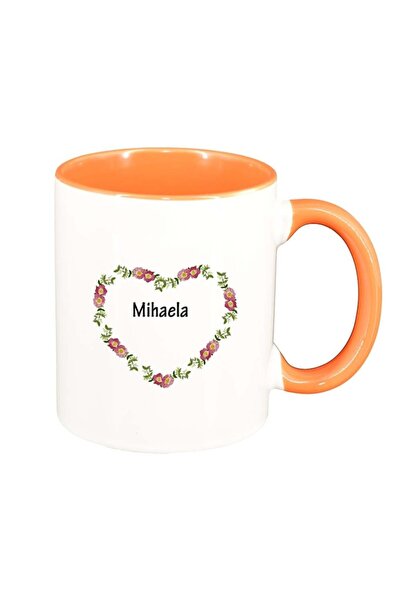 INOVATIX Cana alba personalizata, Flori cu nume, interior portocaliu, D892, I...