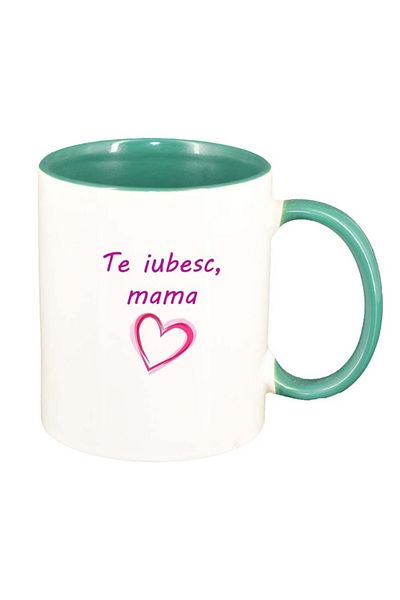 INOVATIX Personalized white mug, I love you..., green interior, D1023, INOVATIX®. 330ml