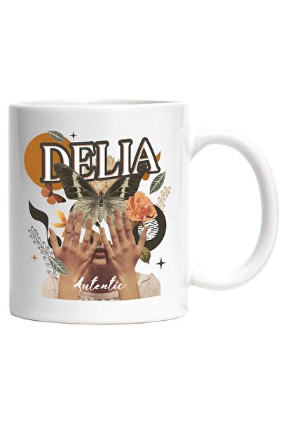 INOVATIX Εξατομικευμένη λευκή κούπα, Όνομα Ντέλια, Κορίτσι Κολάζ, Πεταλούδα, ...
