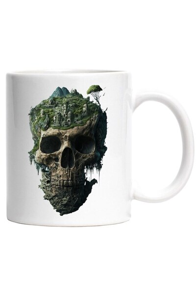 INOVATIX Cana alba personalizata, Craniu, Abstract, Ruine, Munti, Copac, Fant...