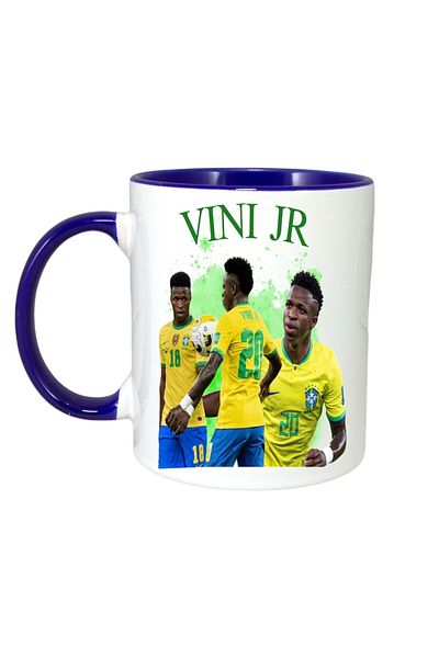 INOVATIX Personalized White Mug, Nini Jr Brasil, Blue Handle and Interior, ®. 330ml