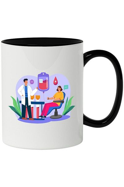 INOVATIX Personalized white mug, Donation, Blood, Medicine, Doctor, with Black Handle, INOVATIX®. 330ml