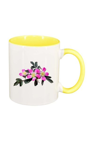 INOVATIX Personalized white mug, Flowers, yellow interior, D966, INOVATIX®. 330ml