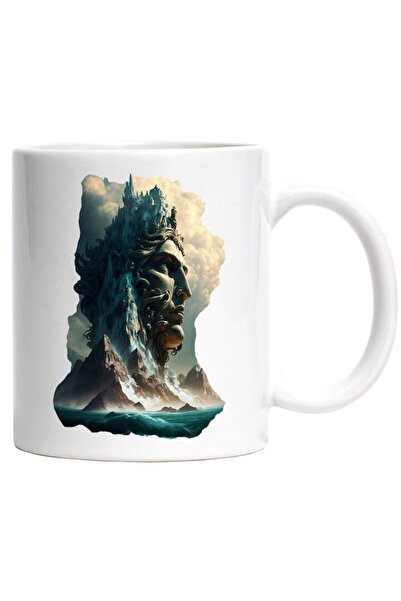 INOVATIX Cana alba personalizata, Zeu, Munti, Apa, Ocean, Cer, Nori, Bust, IN...