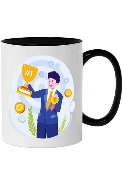 INOVATIX Personalized white mug, Trophy, Target, Ribbon, Business, with Black Handle, INOVATIX®. 330ml