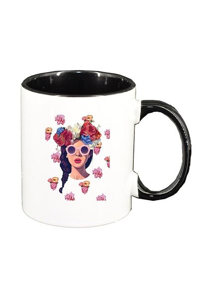 INOVATIX Personalized white mug, Women flowers, black interior, D1473, INOVATIX®. 330ml