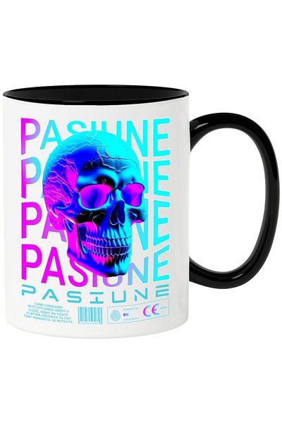 INOVATIX Personalized white mug, Passion - Skull, with Black Handle, INOVATIX®. 330ml